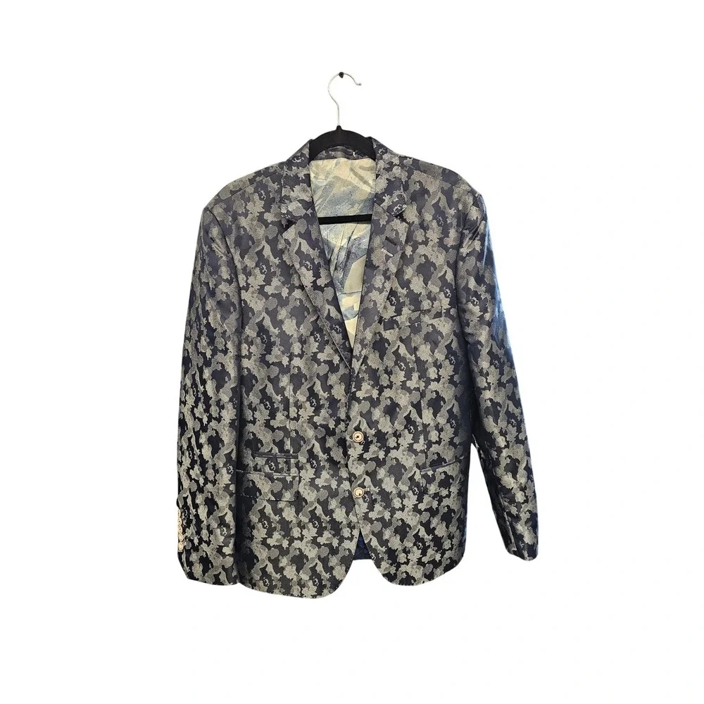 Maczoo Blazer Socrate Royal Blue Jacquard Floral Camo Sport Coat‎ Mens 46/5
